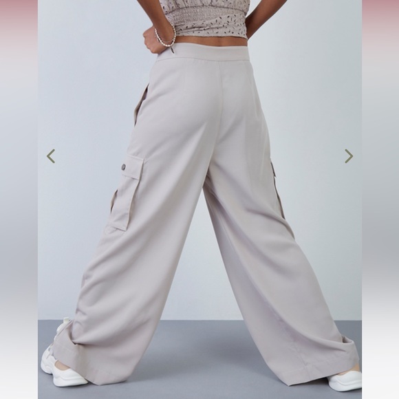 NUON high waist wide leg cropped Tanya pants light tan Sz 28 pants new - Picture 2 of 16